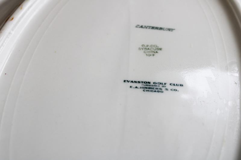 photo of Evanston Golf Club vintage restaurant china, Canterbury Syracuse OP Co oval plate  #6