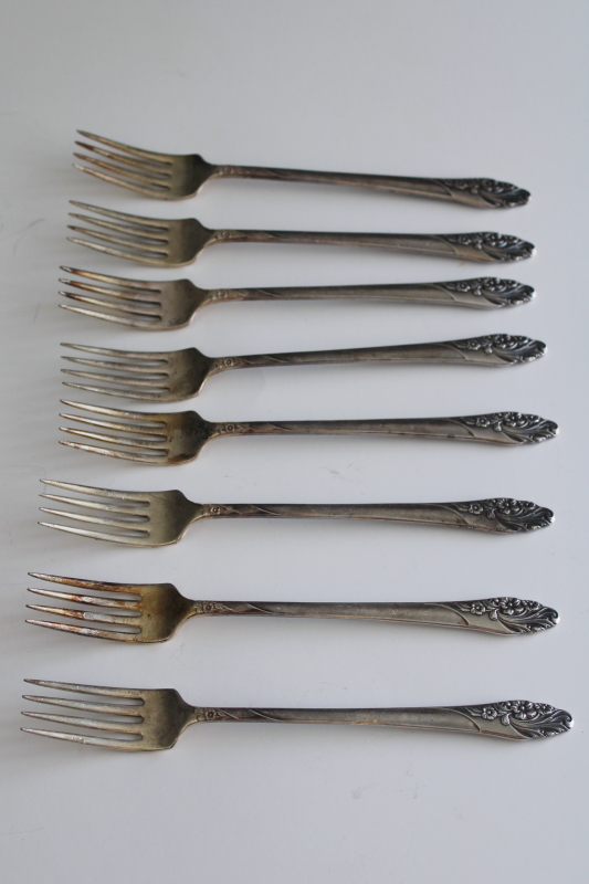 photo of Evening Star vintage 1950s Oneida Community silver plate grille forks w/ long handles  #1