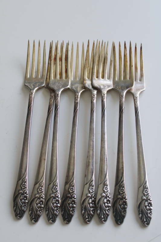 photo of Evening Star vintage 1950s Oneida Community silver plate grille forks w/ long handles  #3