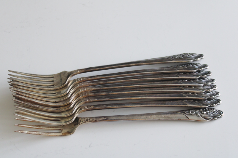 photo of Evening Star vintage 1950s Oneida Community silver plate grille forks w/ long handles  #7