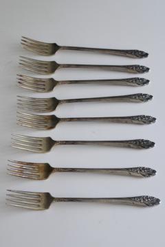 catalog photo of Evening Star vintage 1950s Oneida Community silver plate grille forks w/ long handles 