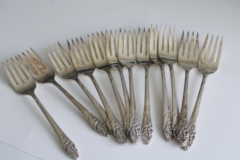 photo of Evening Star vintage 1950s Oneida Community silver plate salad forks set of 12  #4