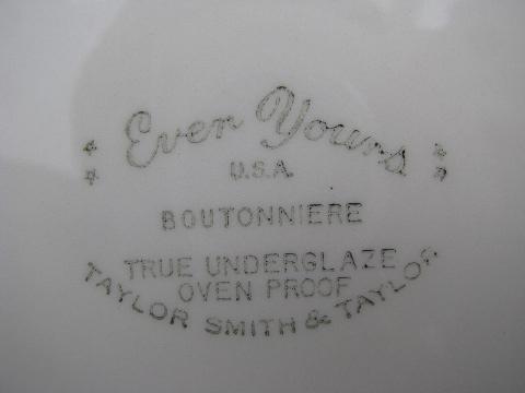 photo of Ever Yours aqua blue cornflower floral dishes for 4, 1960s vintage TS&T Boutonniere #4
