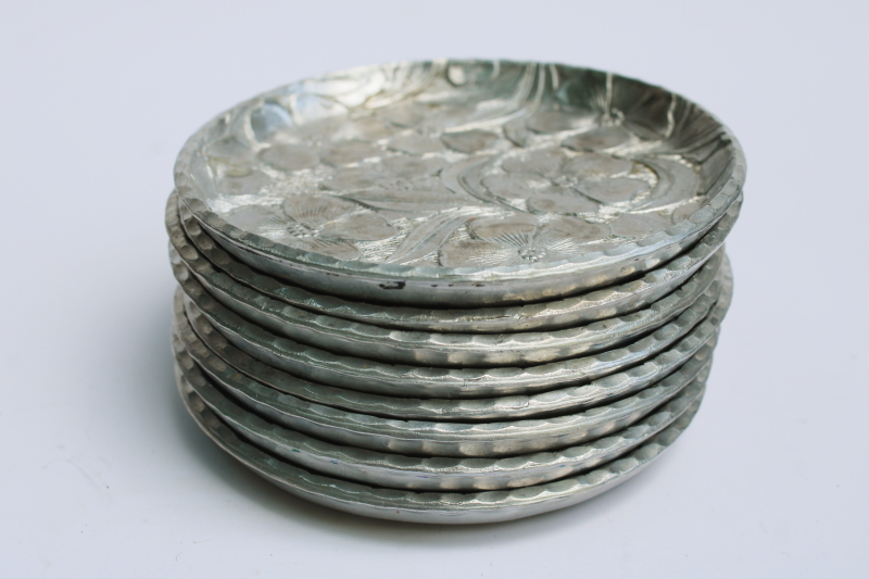 photo of Everlast forged aluminum coasters set, dogwood floral vintage wrought aluminum #7