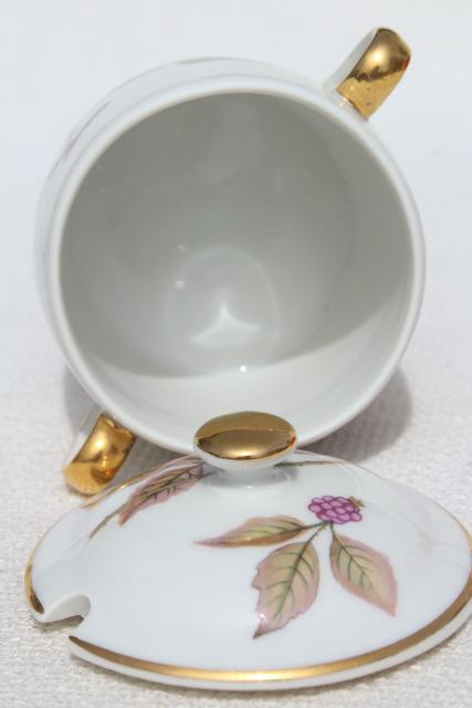 photo of Evesham Royal Worcester china jam pot, vintage fruit pattern marmalade jar w/ lid #5