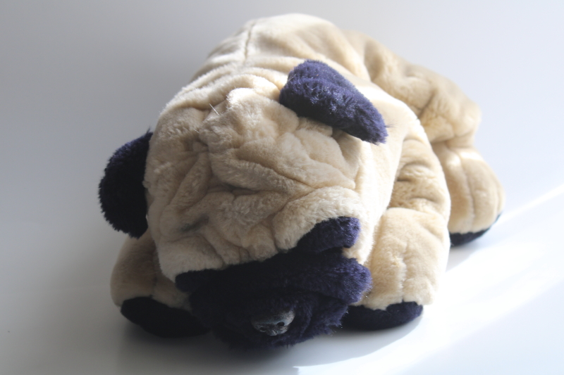 photo of FAO Schwarz large plush pug dog, floppy old worn toy stuffed animal #1