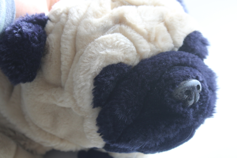 photo of FAO Schwarz large plush pug dog, floppy old worn toy stuffed animal #2