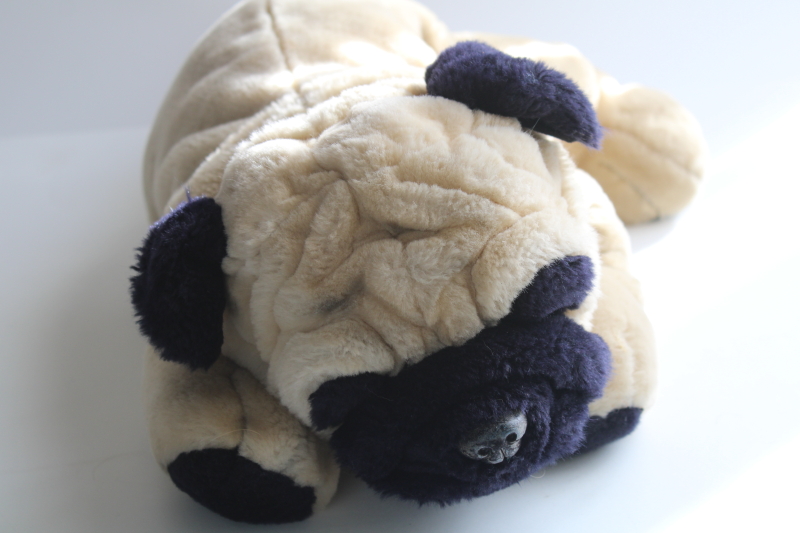 photo of FAO Schwarz large plush pug dog, floppy old worn toy stuffed animal #6