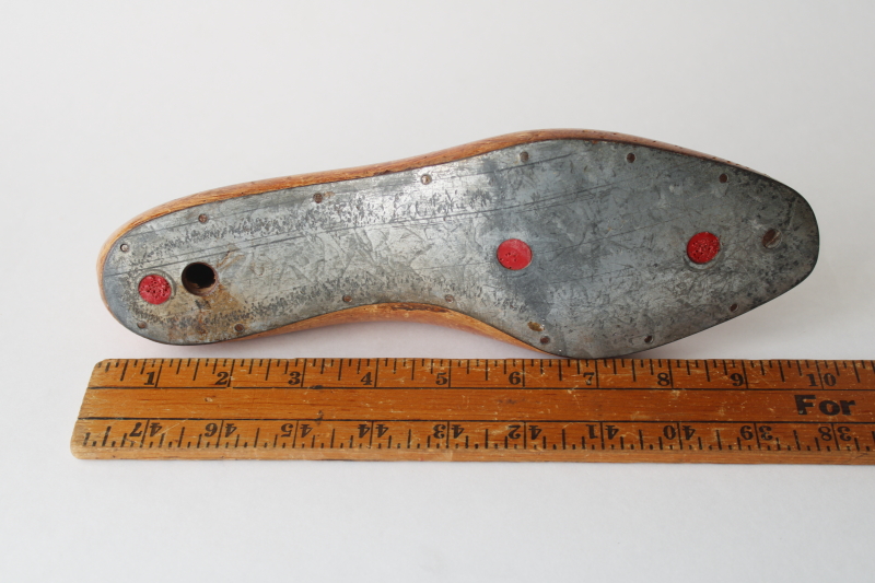 photo of Fagus wood shoe stretcher, small last vintage carved wood foot form w/ steel sole primitive decor  #6