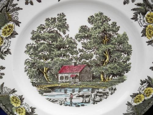 photo of Fair Oaks colored transferware dishes, vintage Royal china dinnerware #2