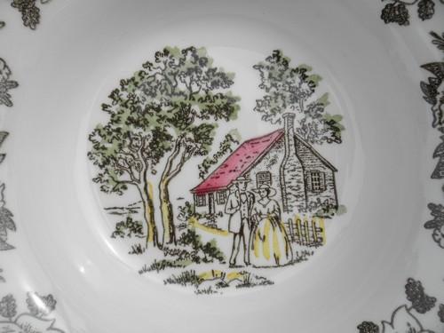 photo of Fair Oaks colored transferware dishes, vintage Royal china dinnerware #4