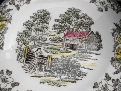 photo of Fair Oaks colored transferware dishes, vintage Royal china dinnerware #6