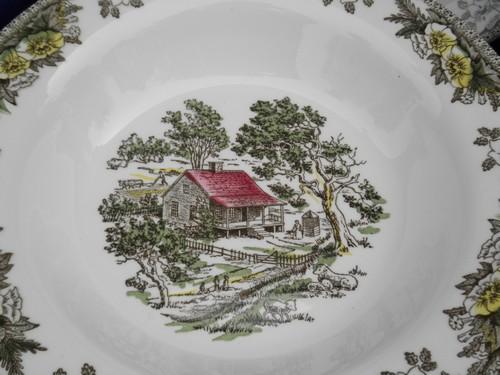 photo of Fair Oaks colored transferware dishes, vintage Royal china dinnerware #7