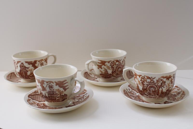 photo of Fair Winds Alfred Meakin china tea cups and saucers w/ tall ships historic scenes #1