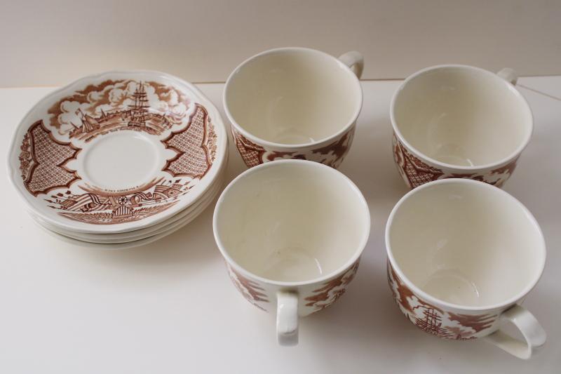 photo of Fair Winds Alfred Meakin china tea cups and saucers w/ tall ships historic scenes #2