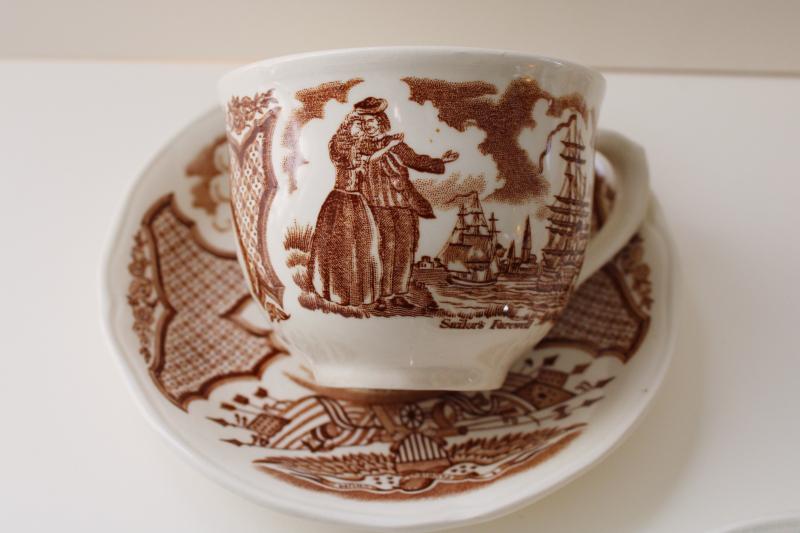 photo of Fair Winds Alfred Meakin china tea cups and saucers w/ tall ships historic scenes #4