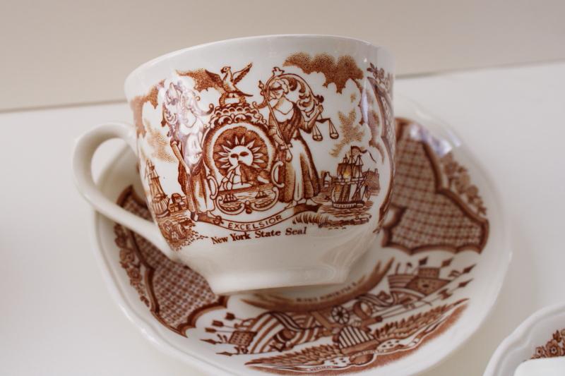 photo of Fair Winds Alfred Meakin china tea cups and saucers w/ tall ships historic scenes #5