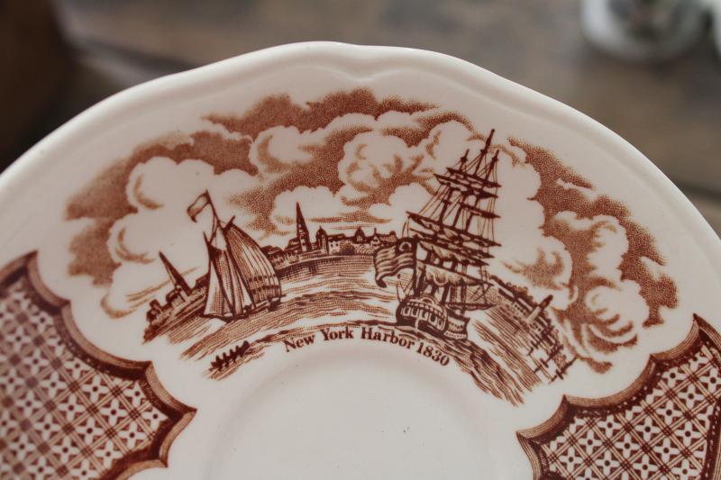 photo of Fair Winds Alfred Meakin china tea cups and saucers w/ tall ships historic scenes #7