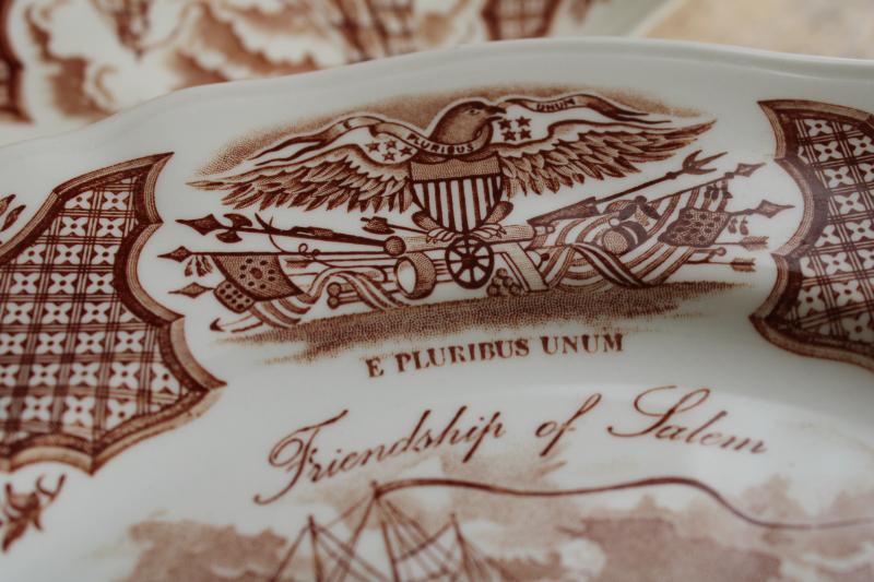 photo of Fair Winds tall ships sailing, vintage brown transferware china dinner plates set of 12 #4