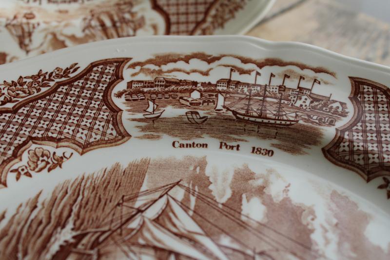 photo of Fair Winds tall ships sailing, vintage brown transferware china dinner plates set of 12 #7