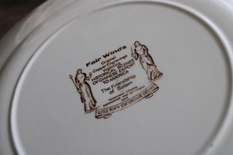 photo of Fair Winds tall ships sailing, vintage brown transferware china dinner plates set of 12 #8