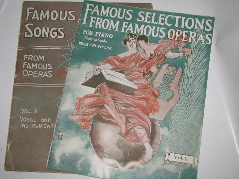 photo of Famous Selections / Songs from Operas, vintage piano music books #1