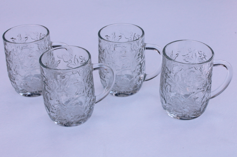 photo of Fantasia floral pattern glass mugs set of 4, Princess House crystal clear glassware #1