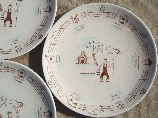 photo of Farmer in the Dell vintage Royal china bread & butter plates w/ farm scene #3