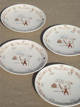 catalog photo of Farmer in the Dell vintage Royal china bread & butter plates w/ farm scene