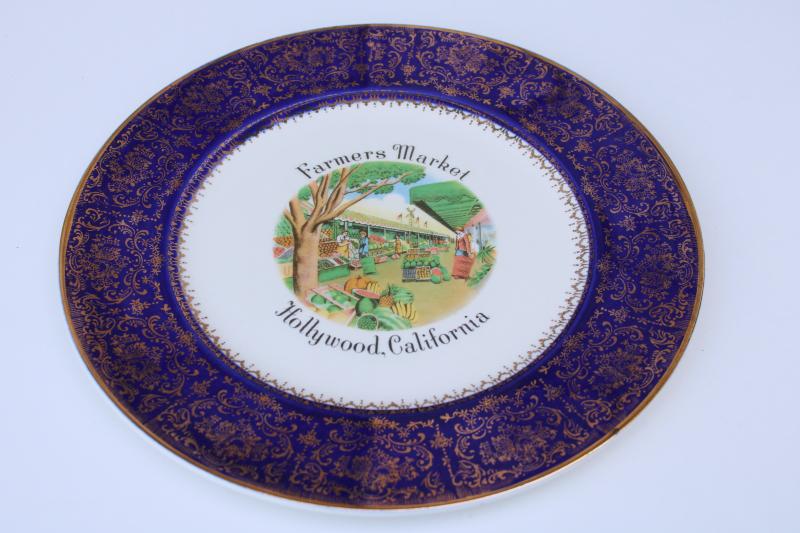 photo of Farmers Market Hollywood California, mid-century vintage Views of America souvenir plate  #1