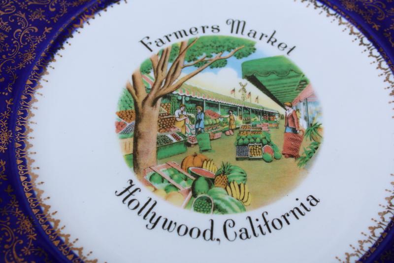 photo of Farmers Market Hollywood California, mid-century vintage Views of America souvenir plate  #2