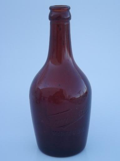 photo of Fauerbach brewing Madison Wisconsin old embossed amber glass beer bottle #1