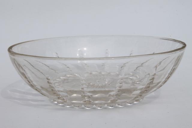 photo of Federal Columbia depression glass set for two, clear bubble pattern cups & saucers, bowls #3