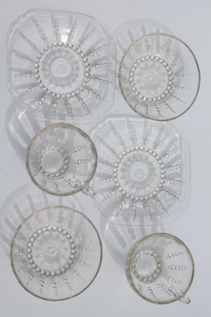 photo of Federal Columbia depression glass set for two, clear bubble pattern cups & saucers, bowls #4