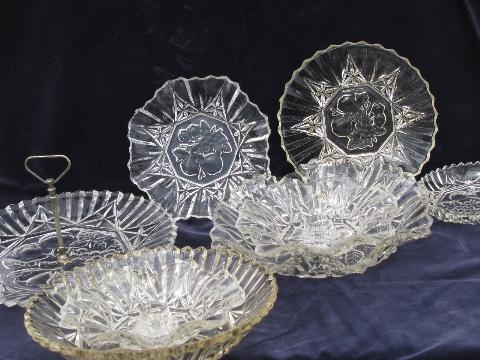 photo of Federal Pioneer fruit pattern pressed glass, vintage serving pieces lot #1