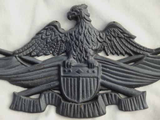 photo of Federal eagle w/ shield, 70s vintage cast iron eagle wall plaque / medallion #2