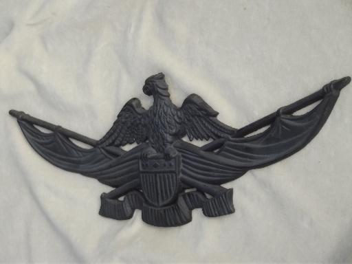 photo of Federal eagle w/ shield, 70s vintage cast iron eagle wall plaque / medallion #3