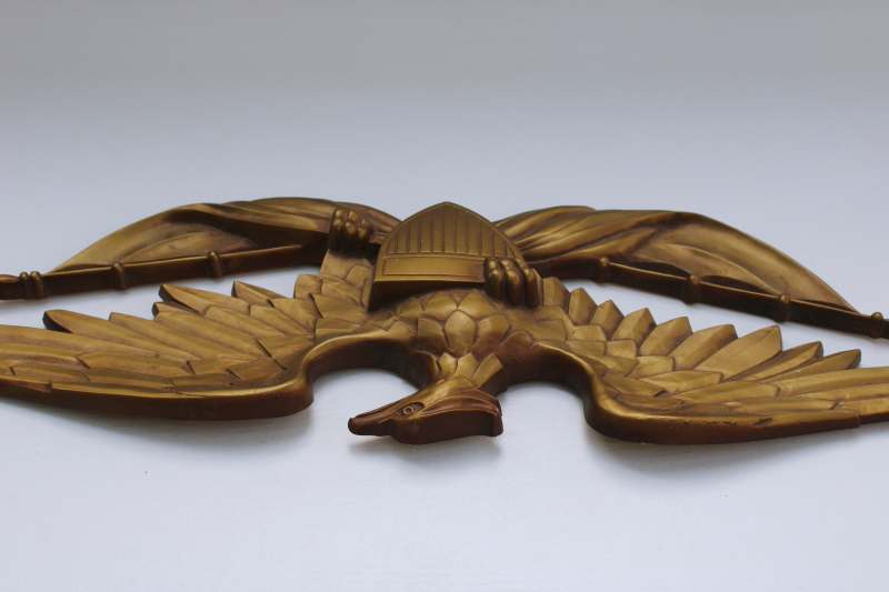 photo of Federal eagle w/ flags & shield, large cast aluminum wall hanging plaque mid century vintage Sexton metal art  #8