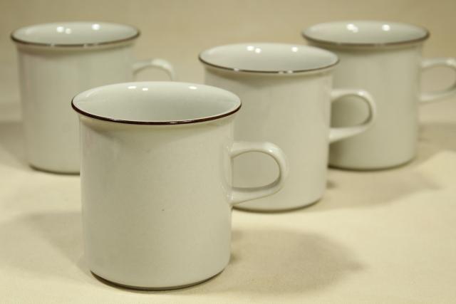 photo of Fennica Arabia Finland vintage stoneware pottery mugs, tan brown band coffee cups #2