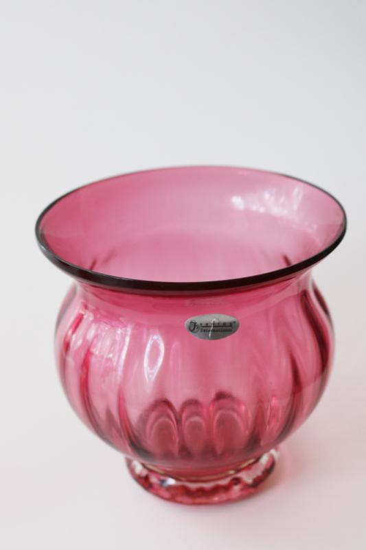 photo of Fenton International hand blown cranberry glass vase w/ original label 00s vintage #1