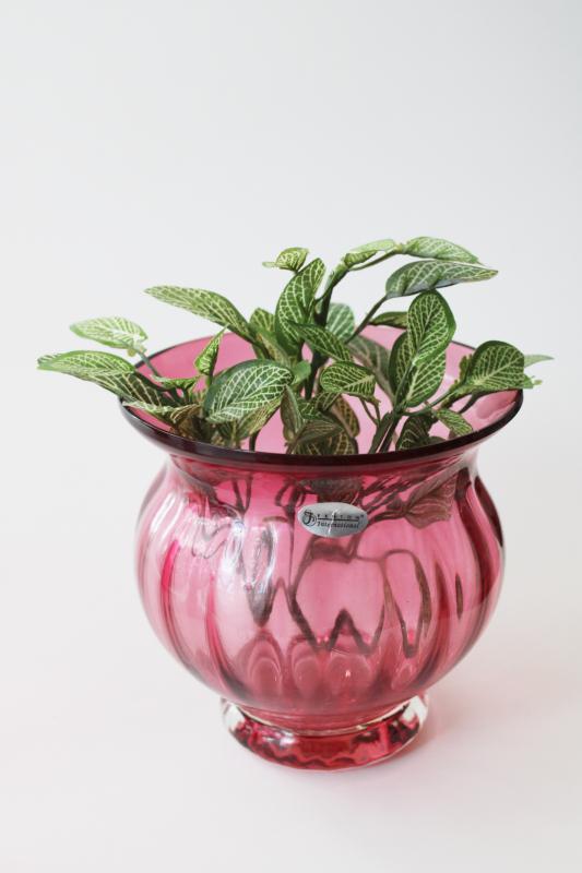 photo of Fenton International hand blown cranberry glass vase w/ original label 00s vintage #5