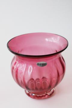 catalog photo of Fenton International hand blown cranberry glass vase w/ original label 00s vintage