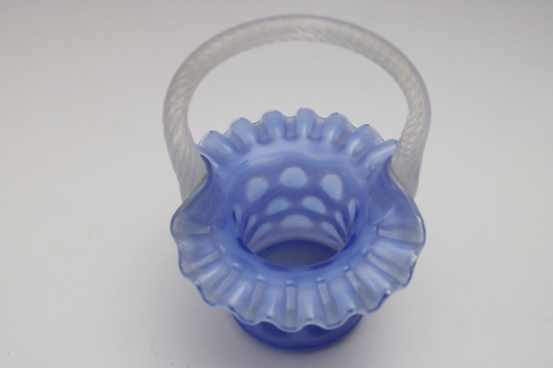 photo of Fenton blue opalescent glass basket coin dot pattern, mid century vintage  #2