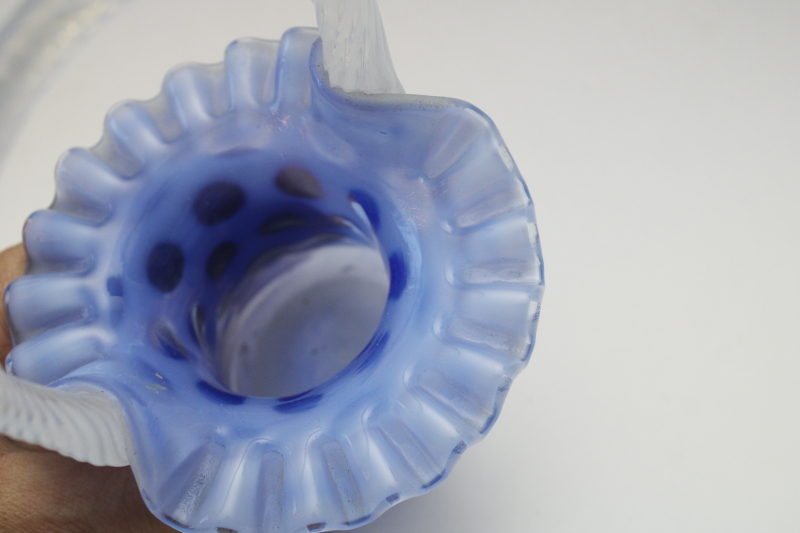 photo of Fenton blue opalescent glass basket coin dot pattern, mid century vintage  #4