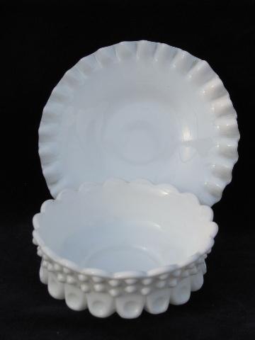 photo of Fenton convertible candle holders set, hobnail milk glass candle sticks, bobeches #5