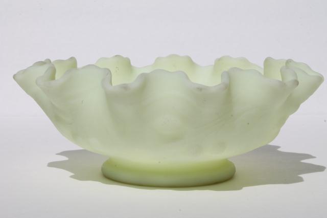 photo of Fenton custard satin frosted glass Persian medallion / cherry blackberry crimped ruffle bowl #1