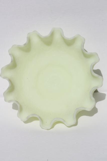 photo of Fenton custard satin frosted glass Persian medallion / cherry blackberry crimped ruffle bowl #2