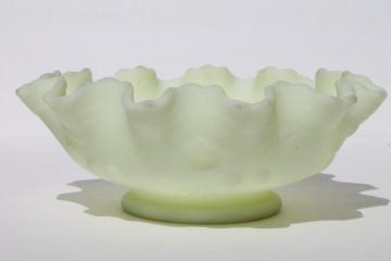 catalog photo of Fenton custard satin frosted glass Persian medallion / cherry blackberry crimped ruffle bowl