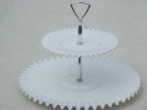 photo of Fenton hobnail milk glass cake stand, tiered sandwich plate w/ handle #1