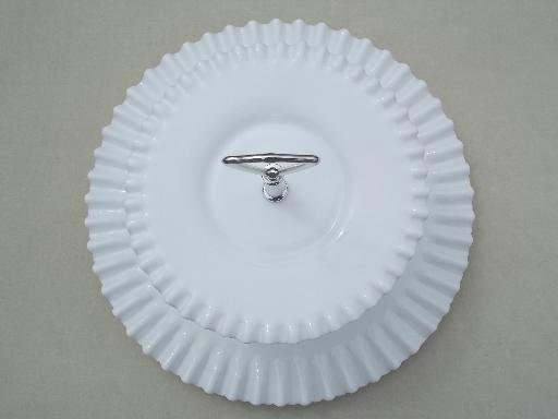 photo of Fenton hobnail milk glass cake stand, tiered sandwich plate w/ handle #2